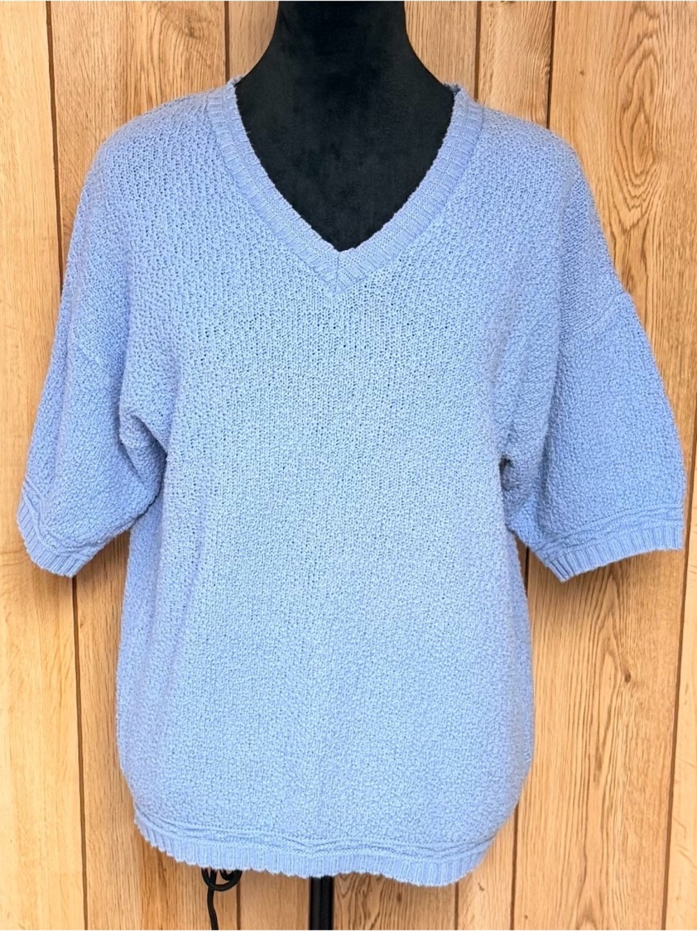 TR Bentley Vintage knitted Short Sleeve Sweater In Cornflower Blue Womens Size S